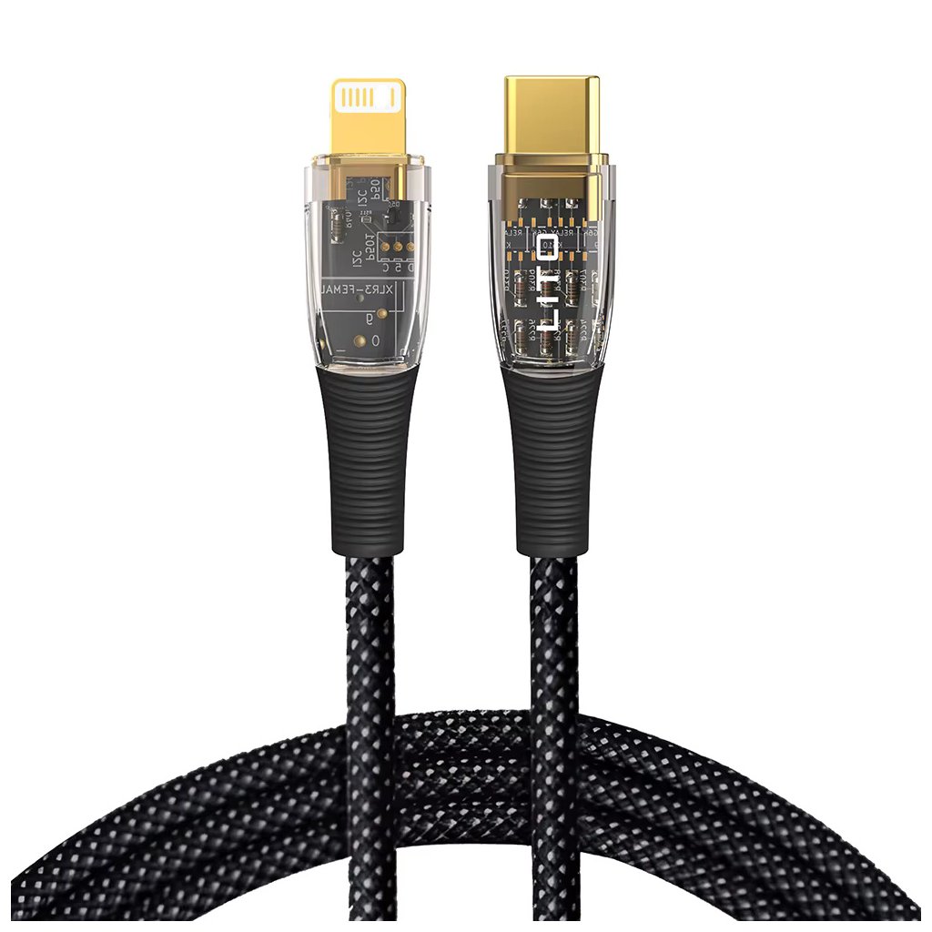 Lito Dátový Kábel Transparentný LD01 Type C na Lightning Rýchle Nabíjanie 27W Opletený Pozlátený Konektor 1.2m Čierny