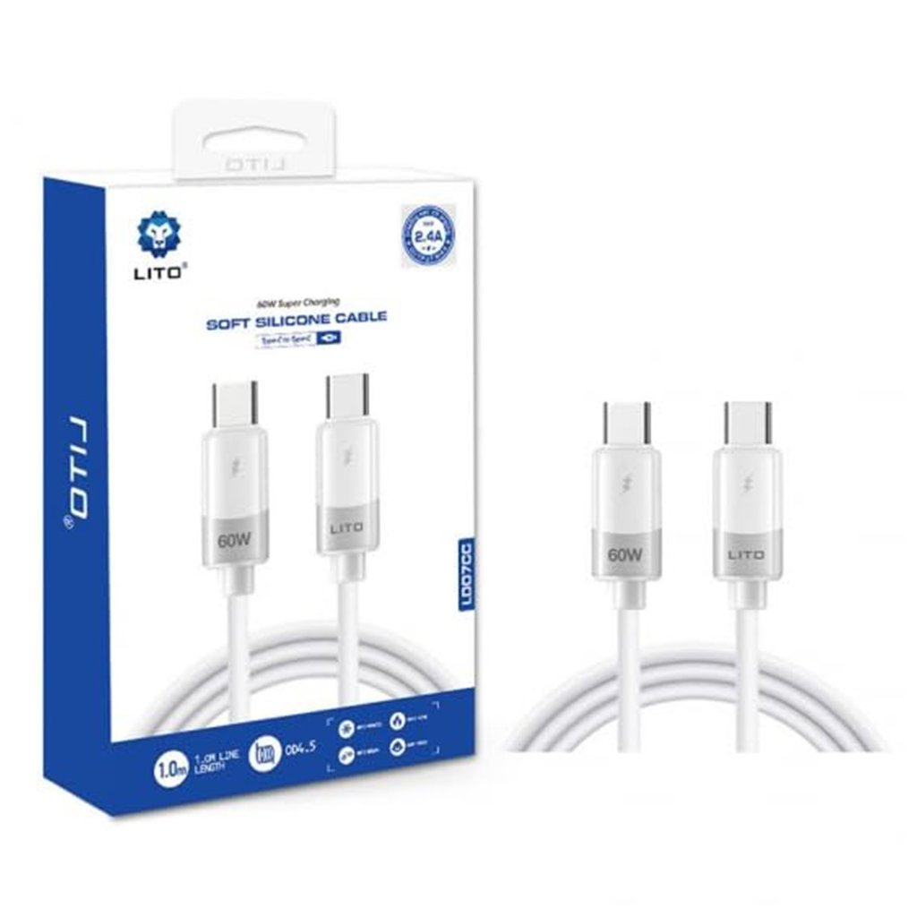 Lito dátový kábel Liquid Silicone LD07 Type C na Type C rýchle nabíjanie 60W biely