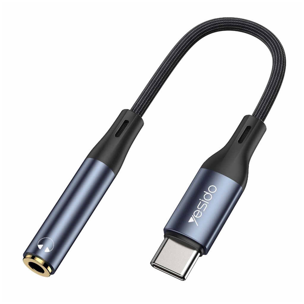 Yesido Audio kábel adaptér YAU38 Type C na Jack 3.5mm nylon hliník 15cm čierny