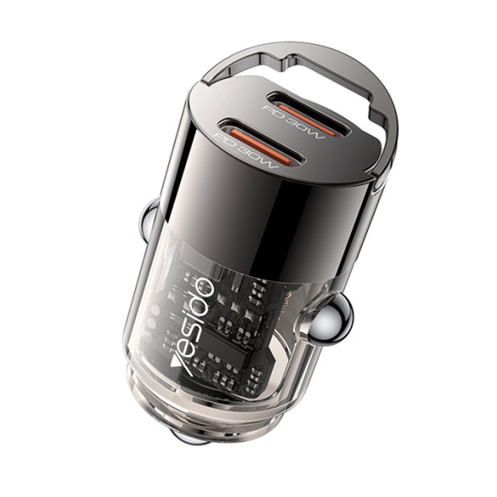 Yesido Mini nabíjačka do auta Y69 Dual Port Type C PD30W hliník čierna