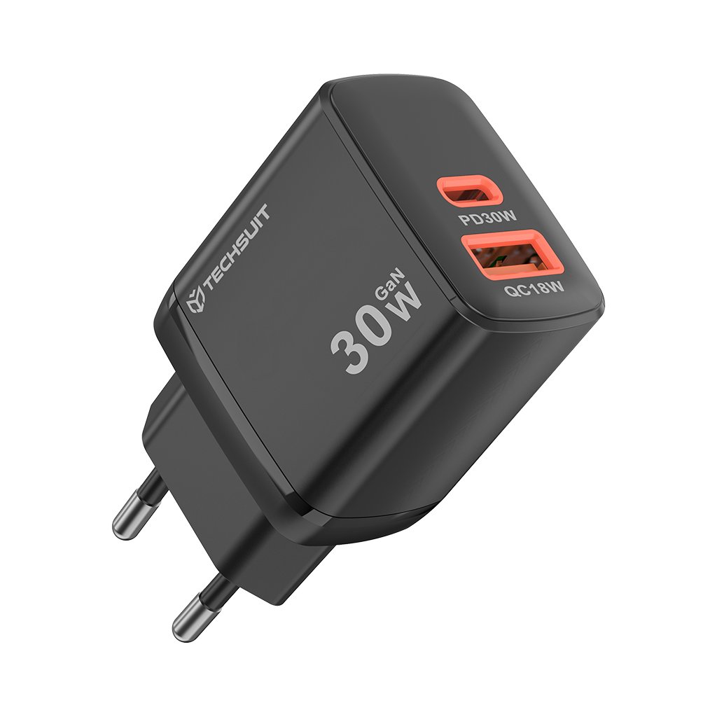 Nabíjačka Techsuit Duonix30W CH1 Type C USB Duálna cestovná 30W čierna