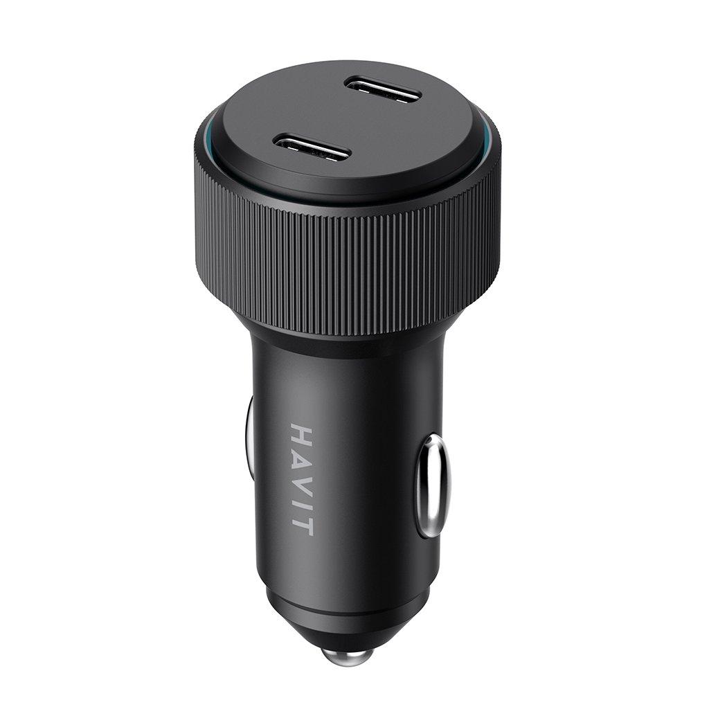 Havit nabíjačka do auta CC2014 2x TypeC PD30W 3A PC hliníková zliatina čierna