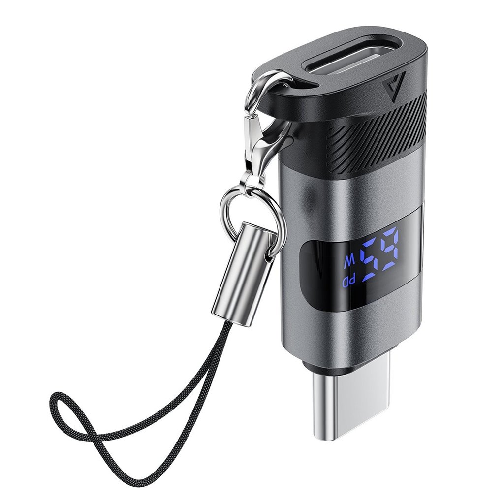 Acefast Adaptér J9 s digitálnym displejom Type C na USB C kovovo sivý