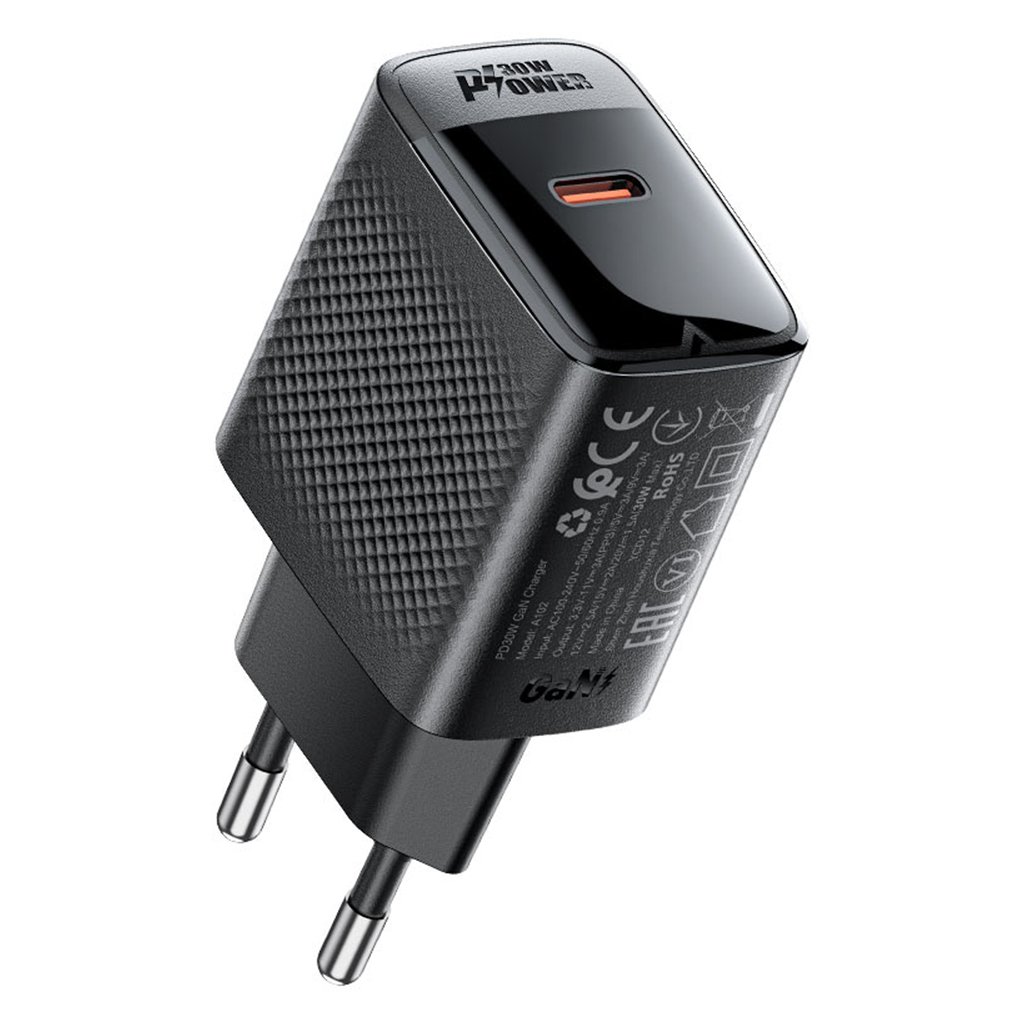 Acefast Sieťová nabíjačka A102 GaN Rýchlonabíjačka Type C PD30W Smart Chip čierna