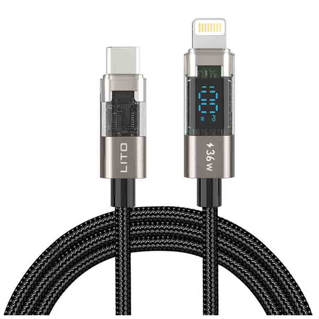 Lito Dátový kábel LD09CL Lightning na Type C 36W Rýchle nabíjanie LED displej 1.2m čierny
