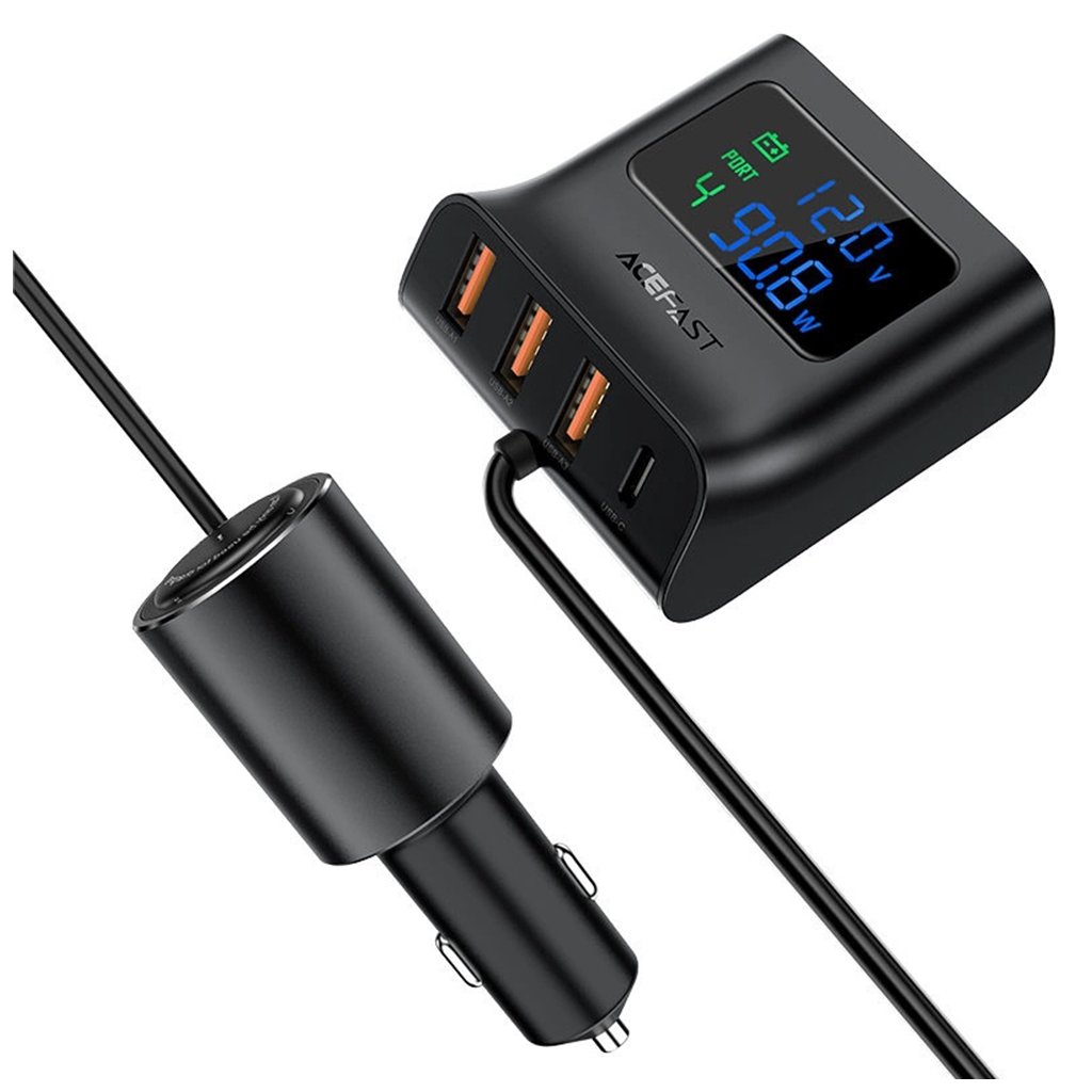Acefast autonabíjačka B8 s rozdeľovačom digitálnym displejom 3x USB Type C 90W čierna