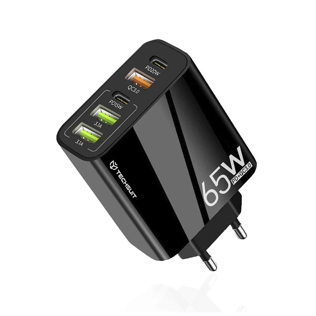 Techsuit Premium nástenná nabíjačka PentaXPower 3x USB QC 3.0 2x Type-C čierna