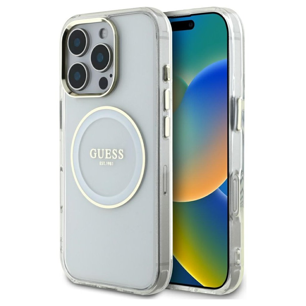Guess IML Metal Colored Circle MagSafe puzdro iPhone 16 Pro Max biele