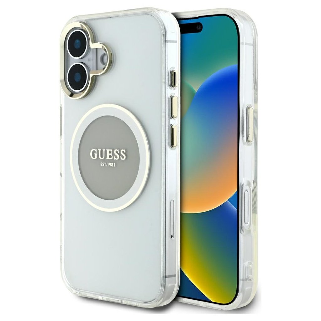 Guess IML Metal Colored Circle MagSafe GUHMP16SHTDRCEDG puzdro iPhone 16 šedé