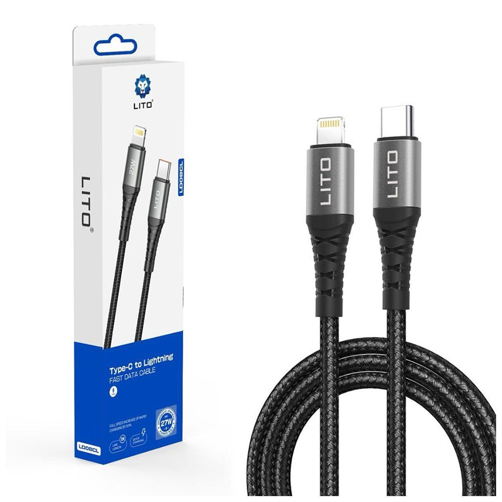 Lito Dátový kábel LD08CL Type C na Lightning Rýchle nabíjanie 27W 1m čierny