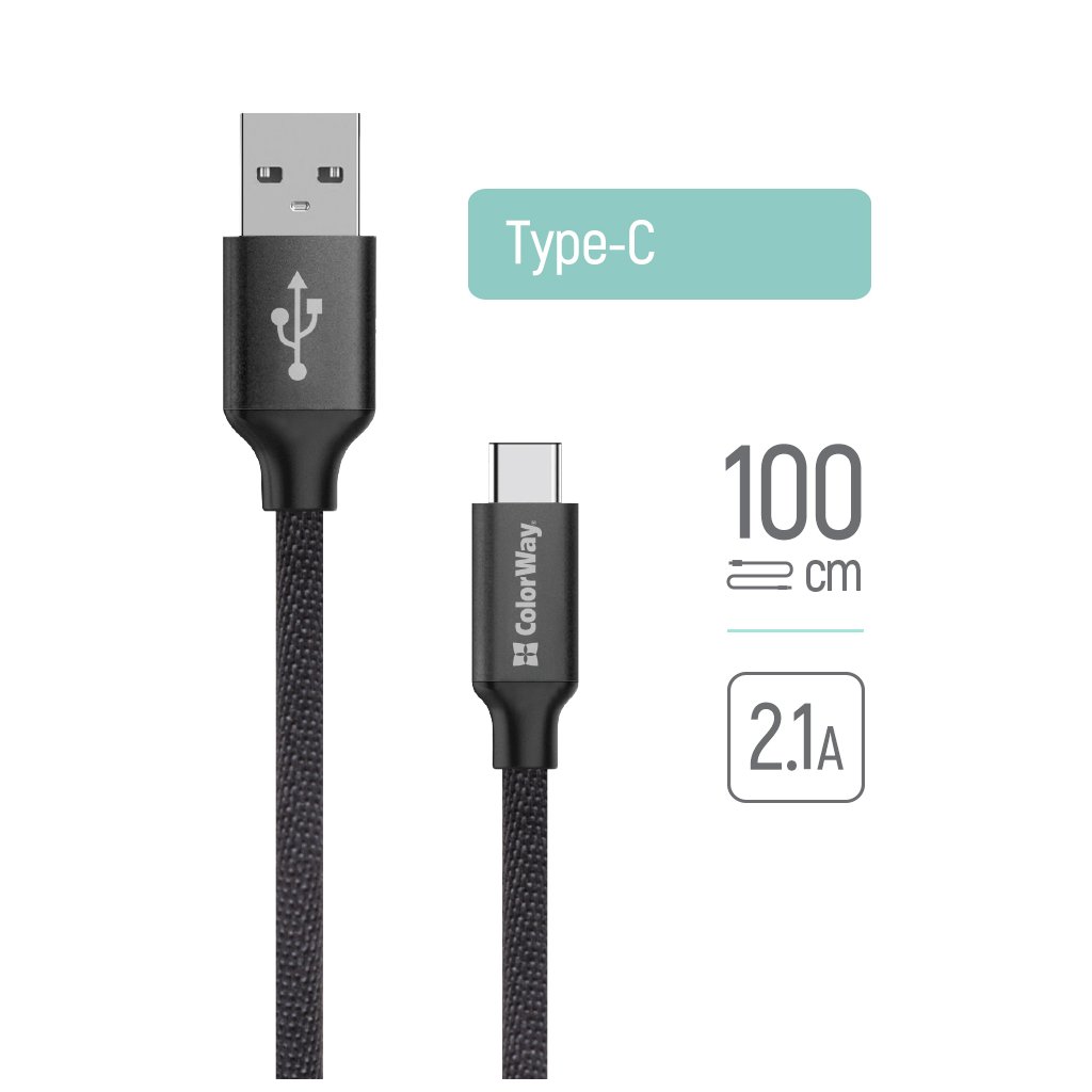 ColorWay Dátový Kábel USB 2.0 na Type C pre synchronizáciu a nabíjanie 1m čierny
