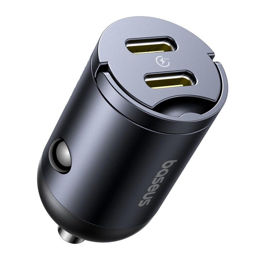 Baseus autonabíjačka Tiny Star Mini 2x Type C 30W s vstavaným úchytom čierny