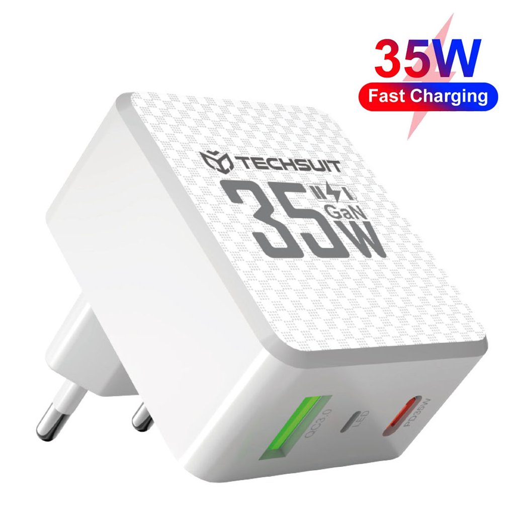 Nástenná nabíjačka Techsuit Tiny Series CHPD173 GaN USB Type C PD35W biela