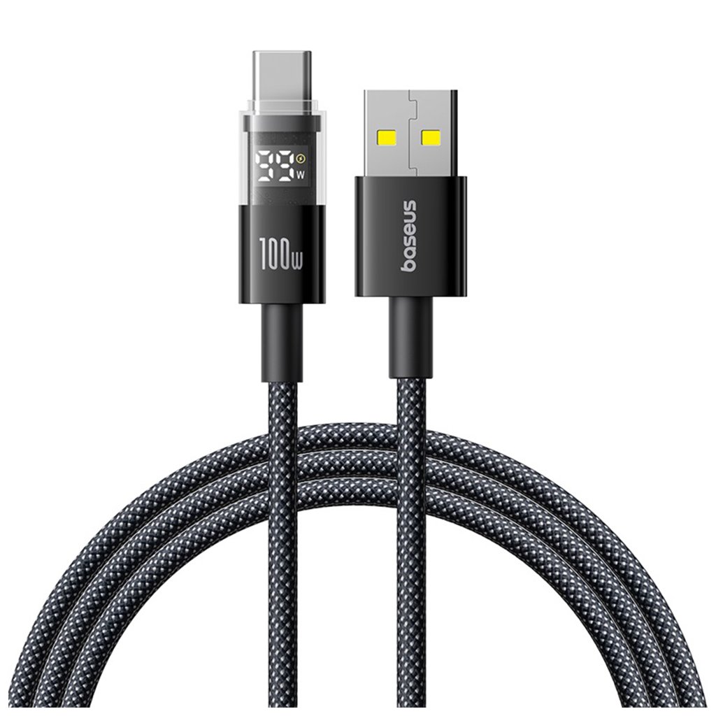 Baseus dátový kábel displej 2 rýchlonabíjací USB na Type C digitálny displej 100W 2m kozmická čierna