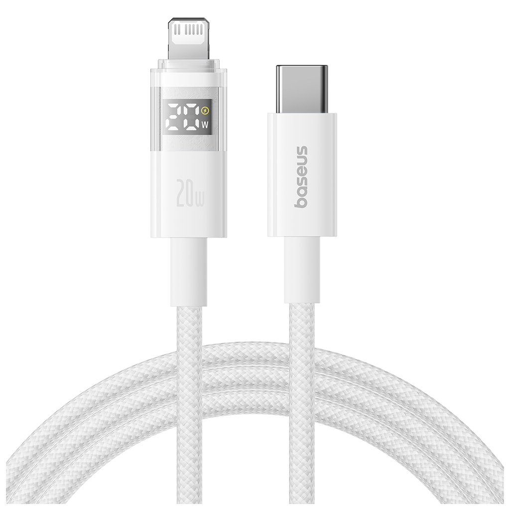 Baseus dátový kábel displej 2 rýchlonabíjací Type C na Lightning digitálny displej 20W 2m mesačná biela