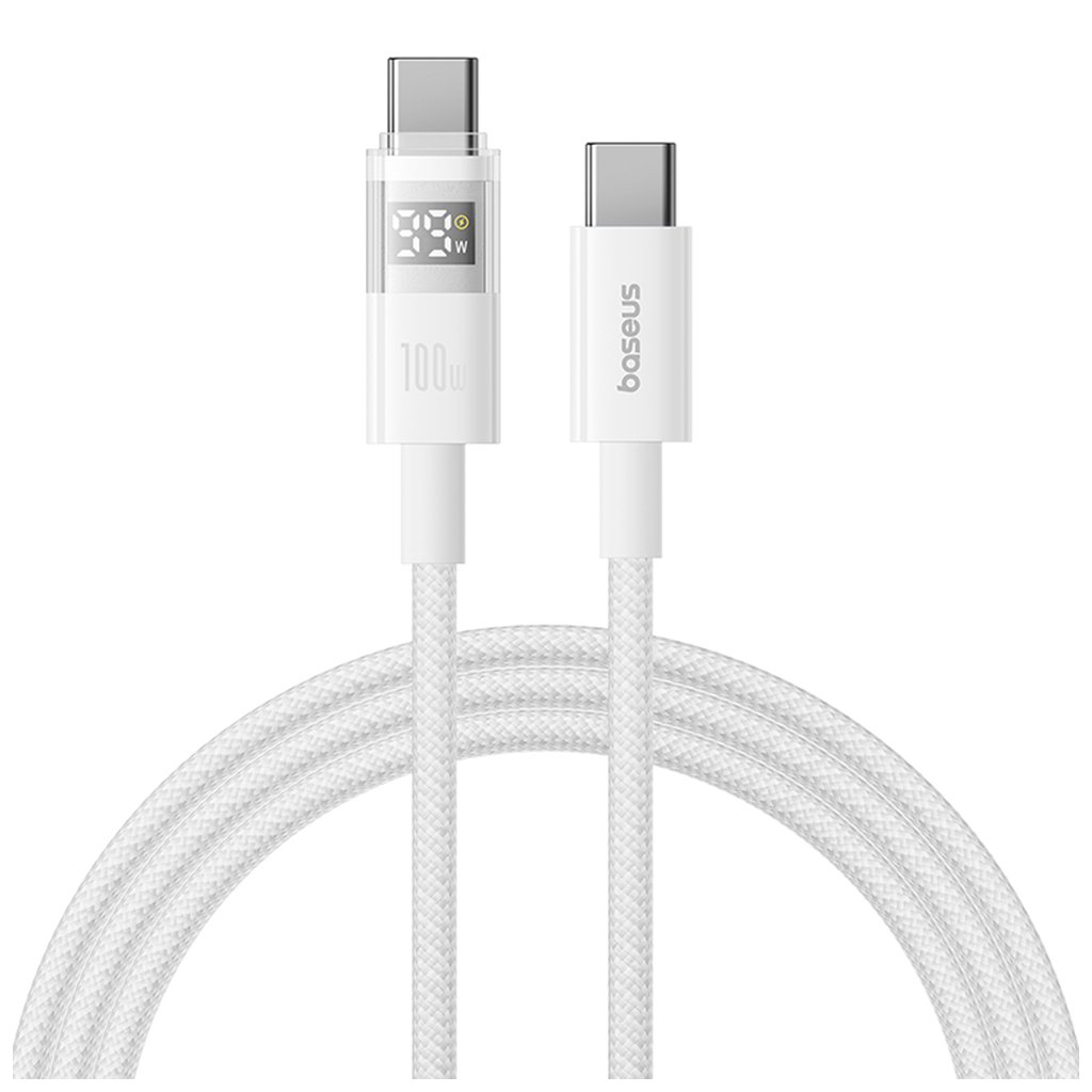 Baseus Dátový Kábel Displej 2 Rýchlonabíjací Type C na Type C 100W 1m Mesačná Biela