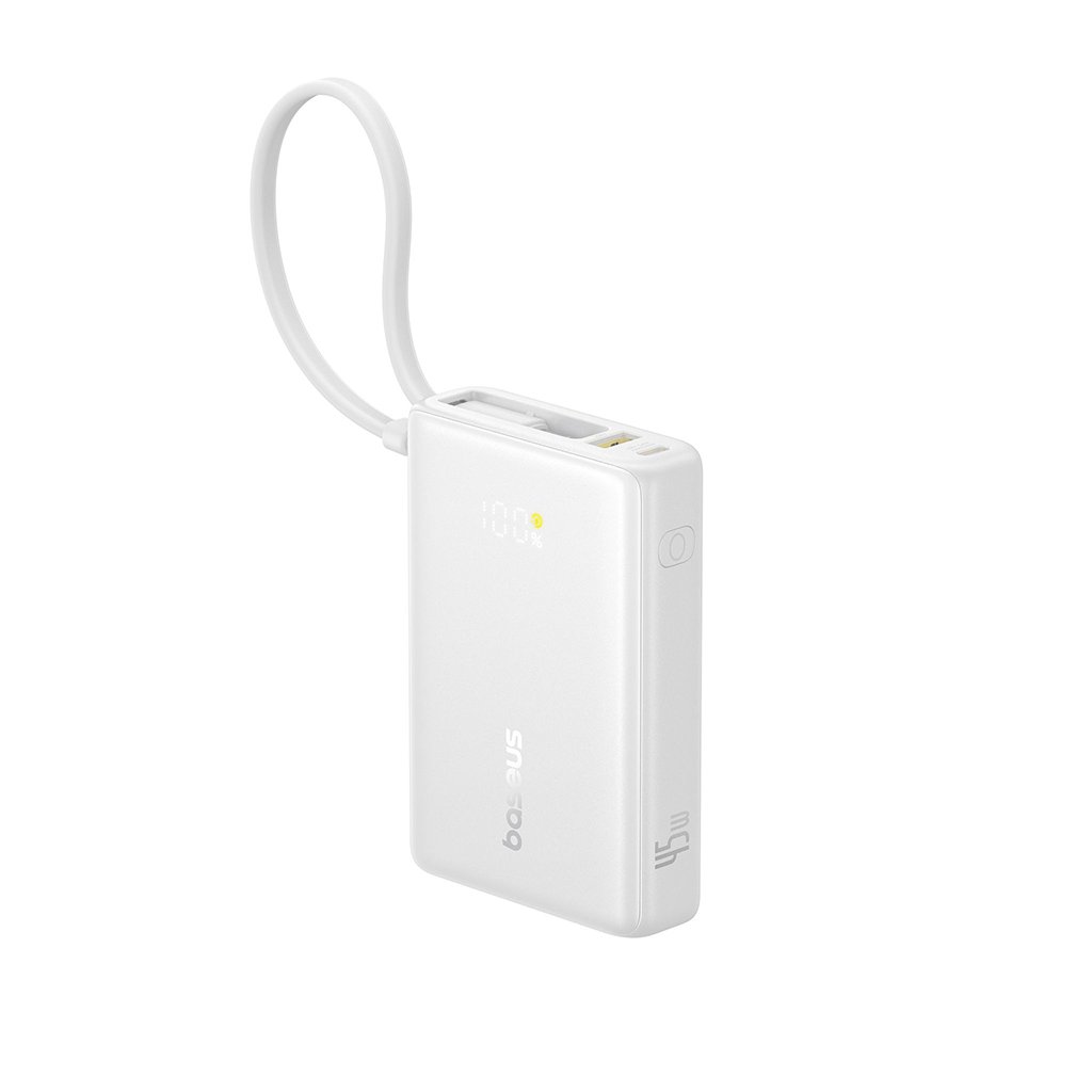 Baseus Power Bank PicoGo 10000mAh 45W s vstavaným Type C káblom biela