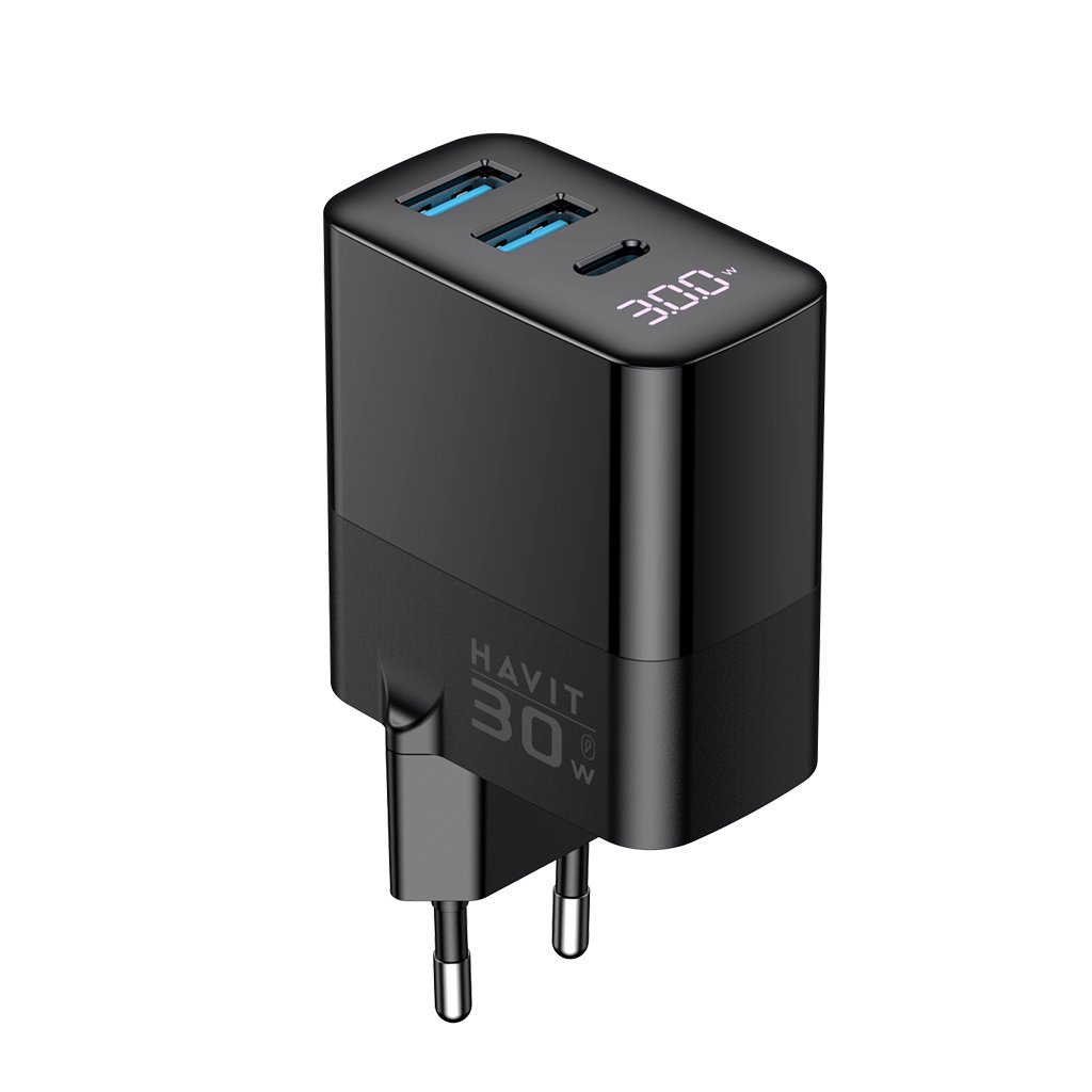 Havit Nástenná nabíjačka UCLE001 EU 2x USB Type C 30W GaN Technológia čierna