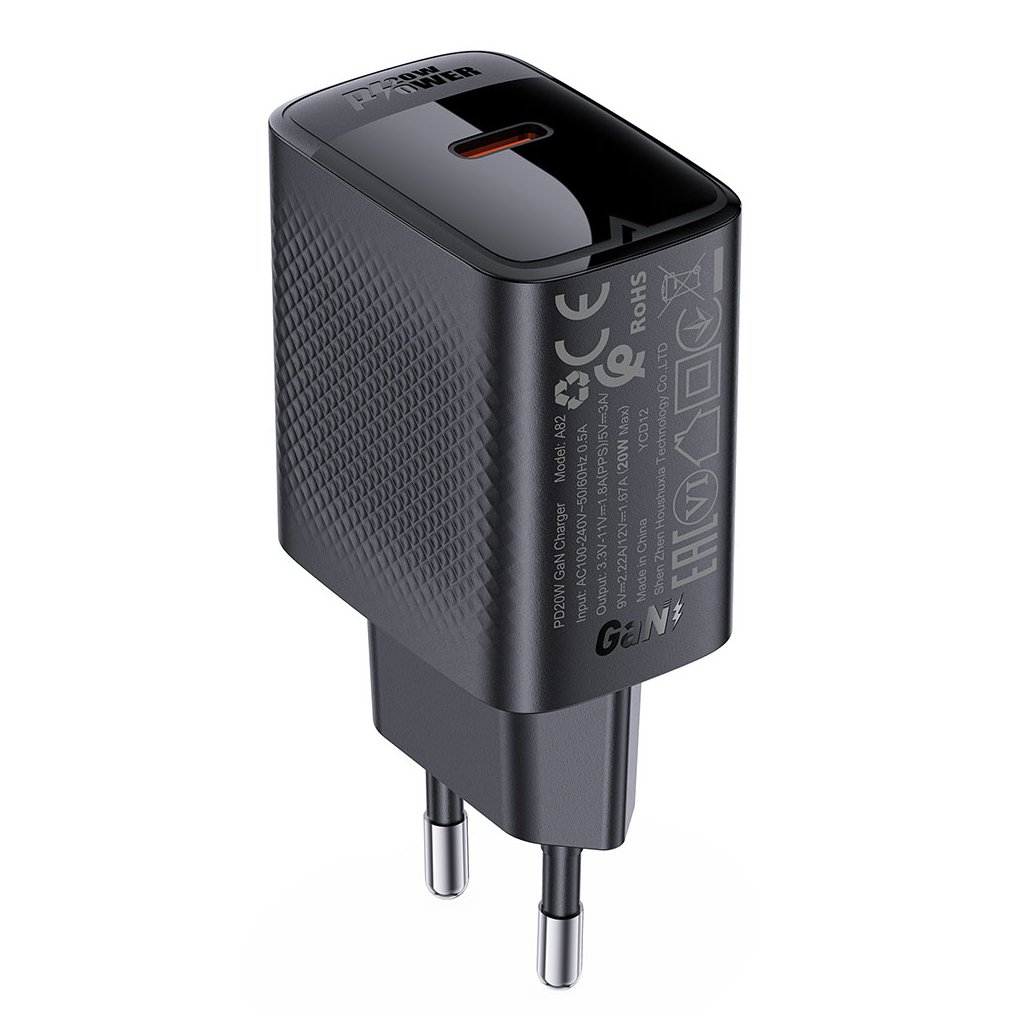 Acefast Wall Charger A82 Type-C GaN Technológia PD20W Podpora Rýchleho Nabíjania Čierna
