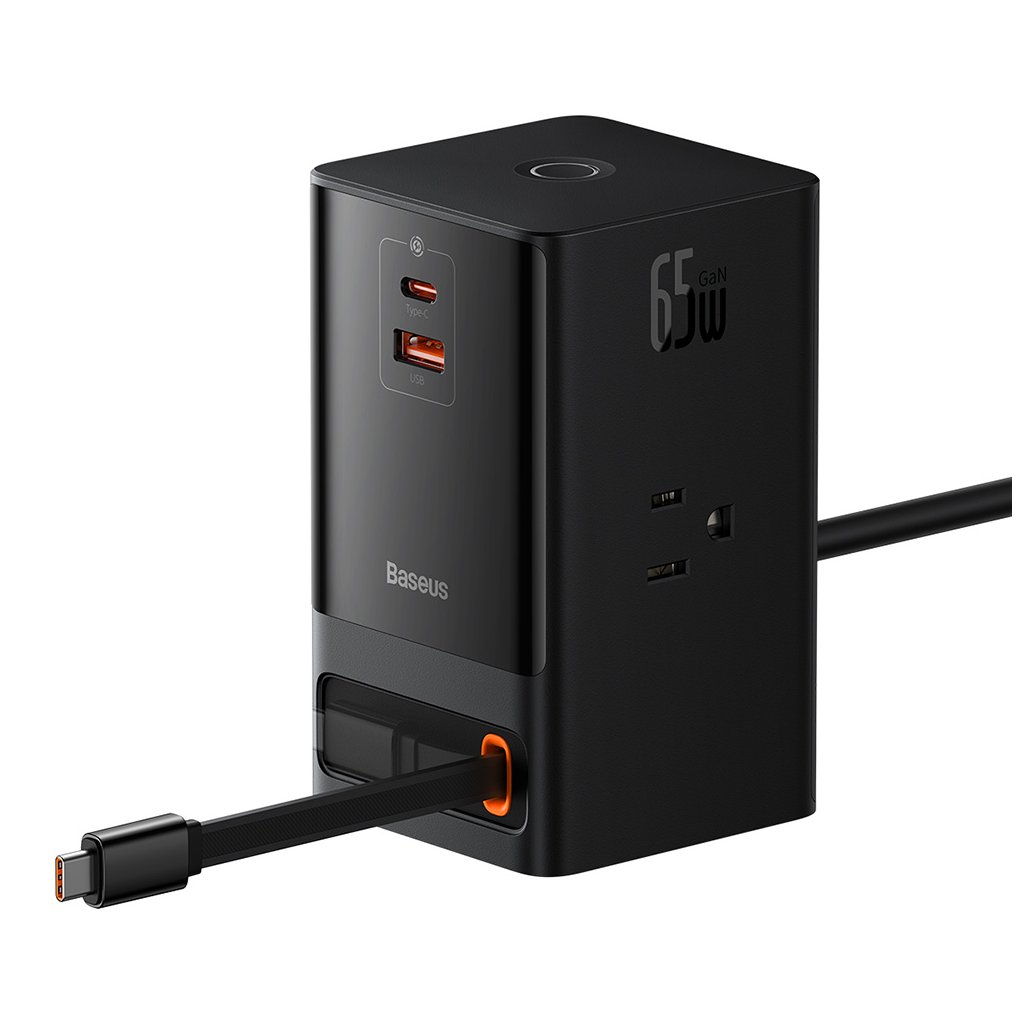Baseus PowerCombo 3xAC USB Type-C 65W US Plug čierny