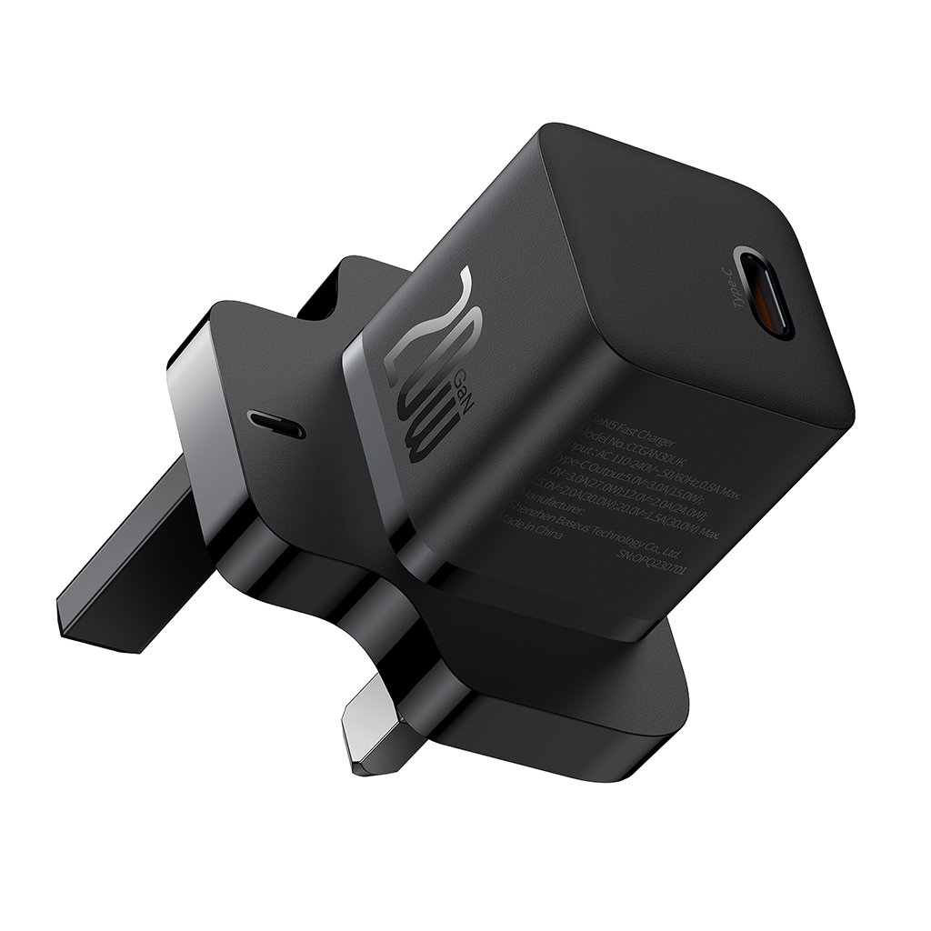Baseus Nástenná nabíjačka UK Type-C GaN5 Rýchlonabíjanie 20W Čierna
