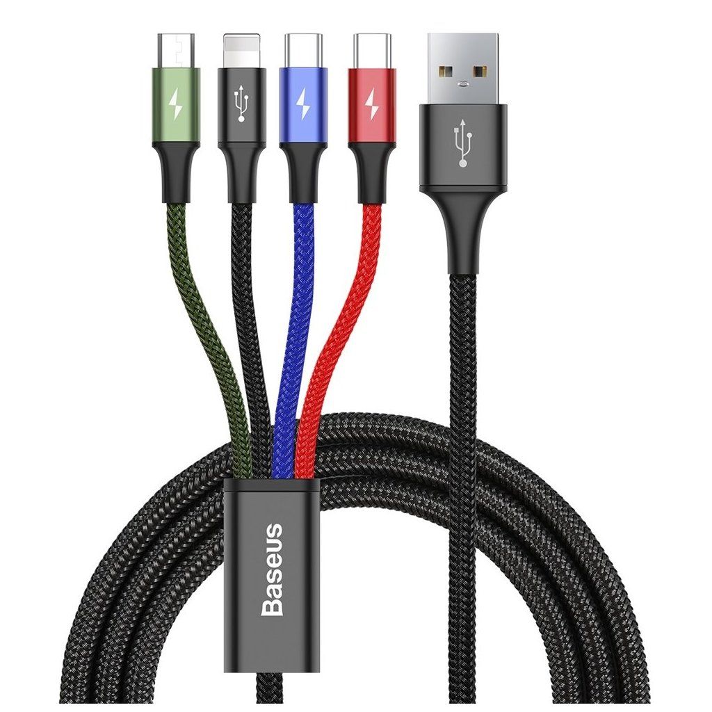 Baseus Kábel 4v1 na Lightning 2x Type-C Micro-USB 1.2m Čierny
