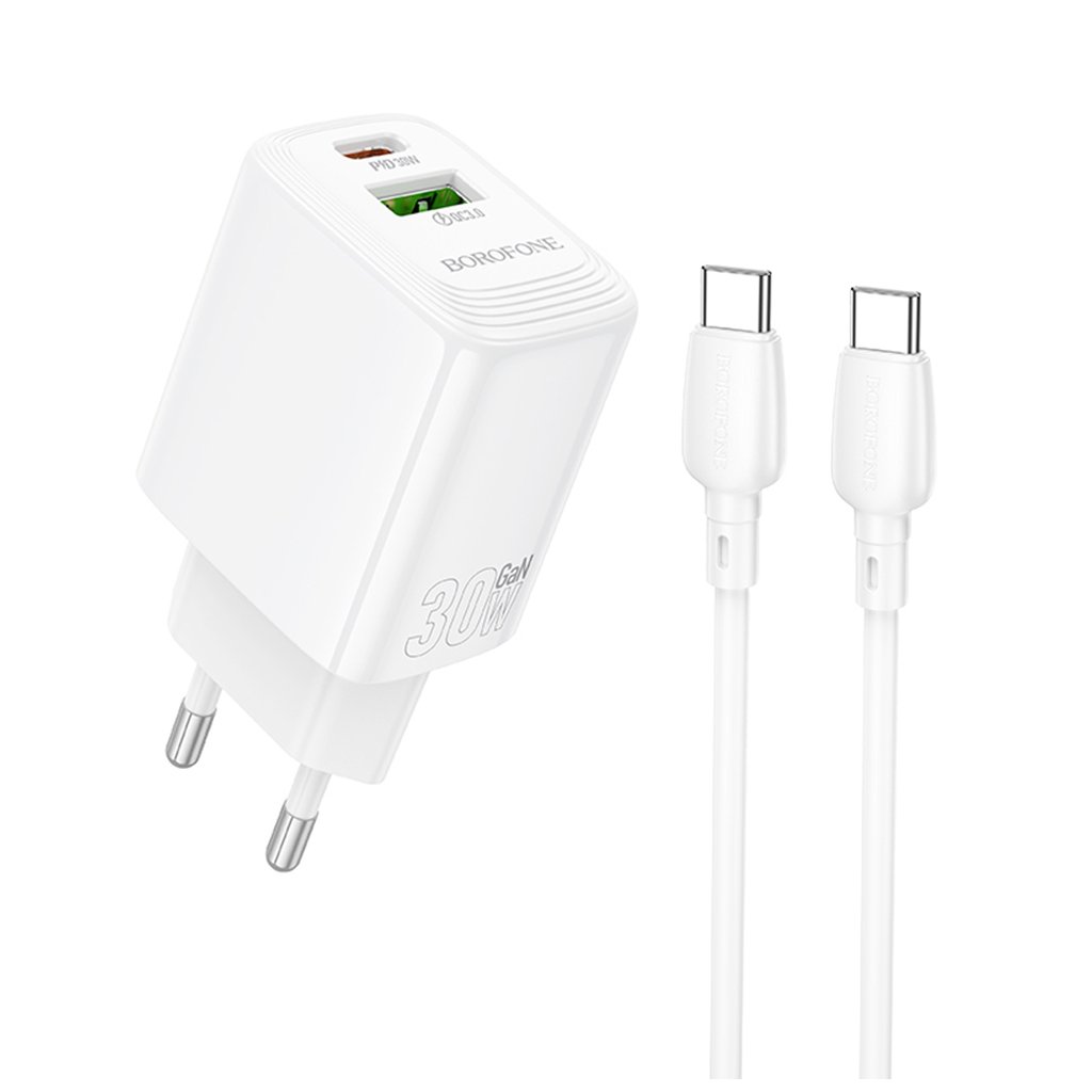 Borofone sieťová nabíjačka Fuente BN29 USB Type-C PD30W QC3.0 GaN biela