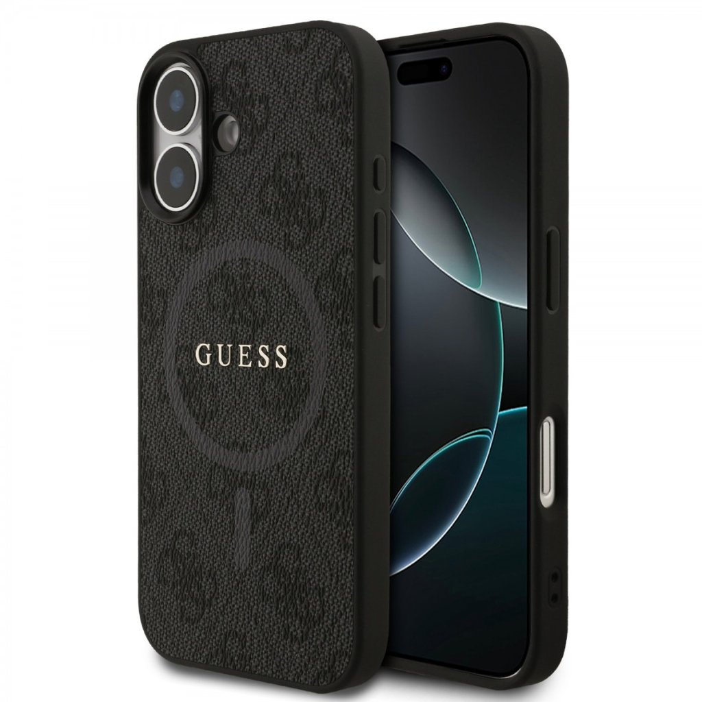 Zadný kryt Guess PU Leather 4G Colored Ring MagSafe pre iPhone 17 Čierny