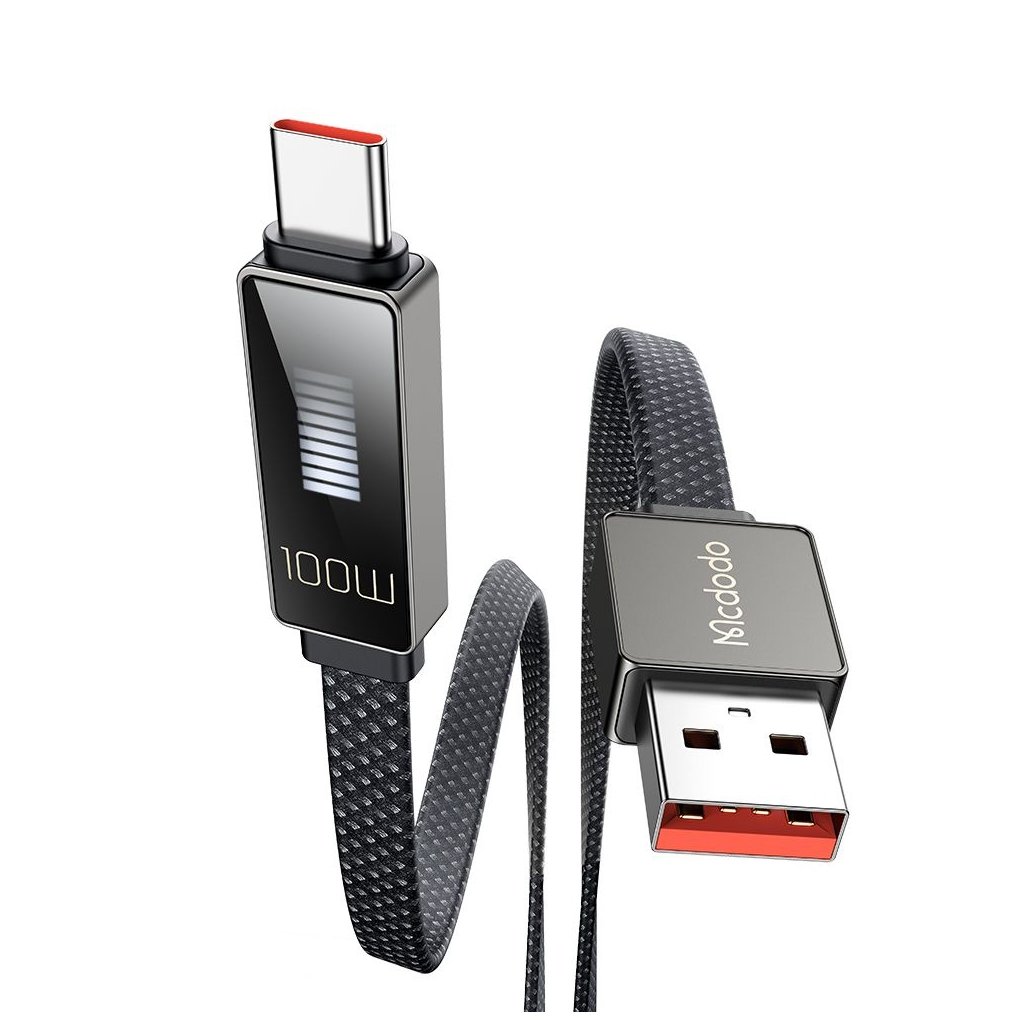 Mcdodo – dátový kábel série Rythm (CA-4980) – USB-A na Type-C, 6A, LED displej, rýchlonabíjanie, 1,2m – čierny