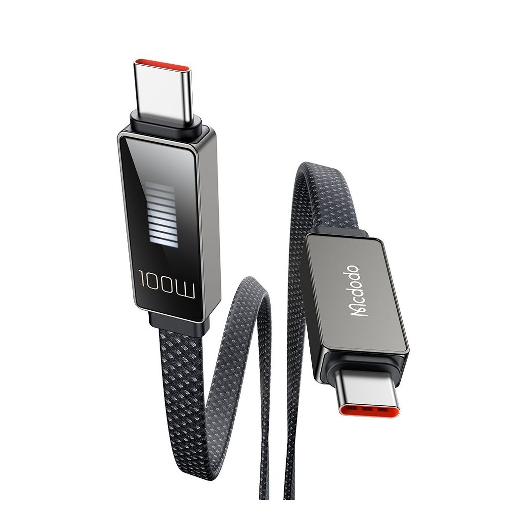 Dátový kábel Mcdodo Rythm Series (CA-4470) – Type-C na Type-C, 100W, LED displej, PD rýchlonabíjanie, 1.2m – čierny