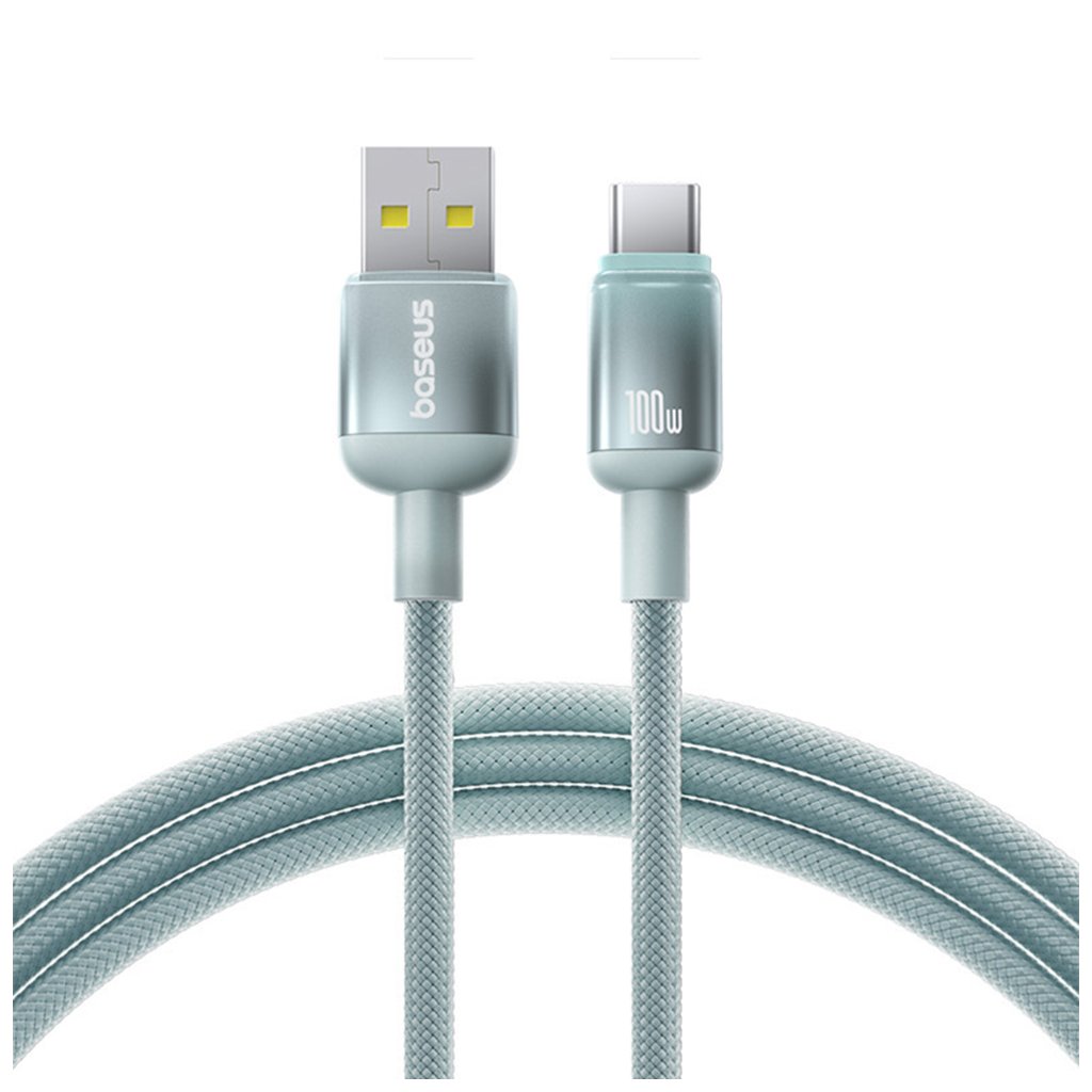 Baseus – dátový kábel série Discolor (E0420800) – USB na Type-C, opletený nylonový kábel, 480 Mbps, 100 W, 1 m – modrozelený