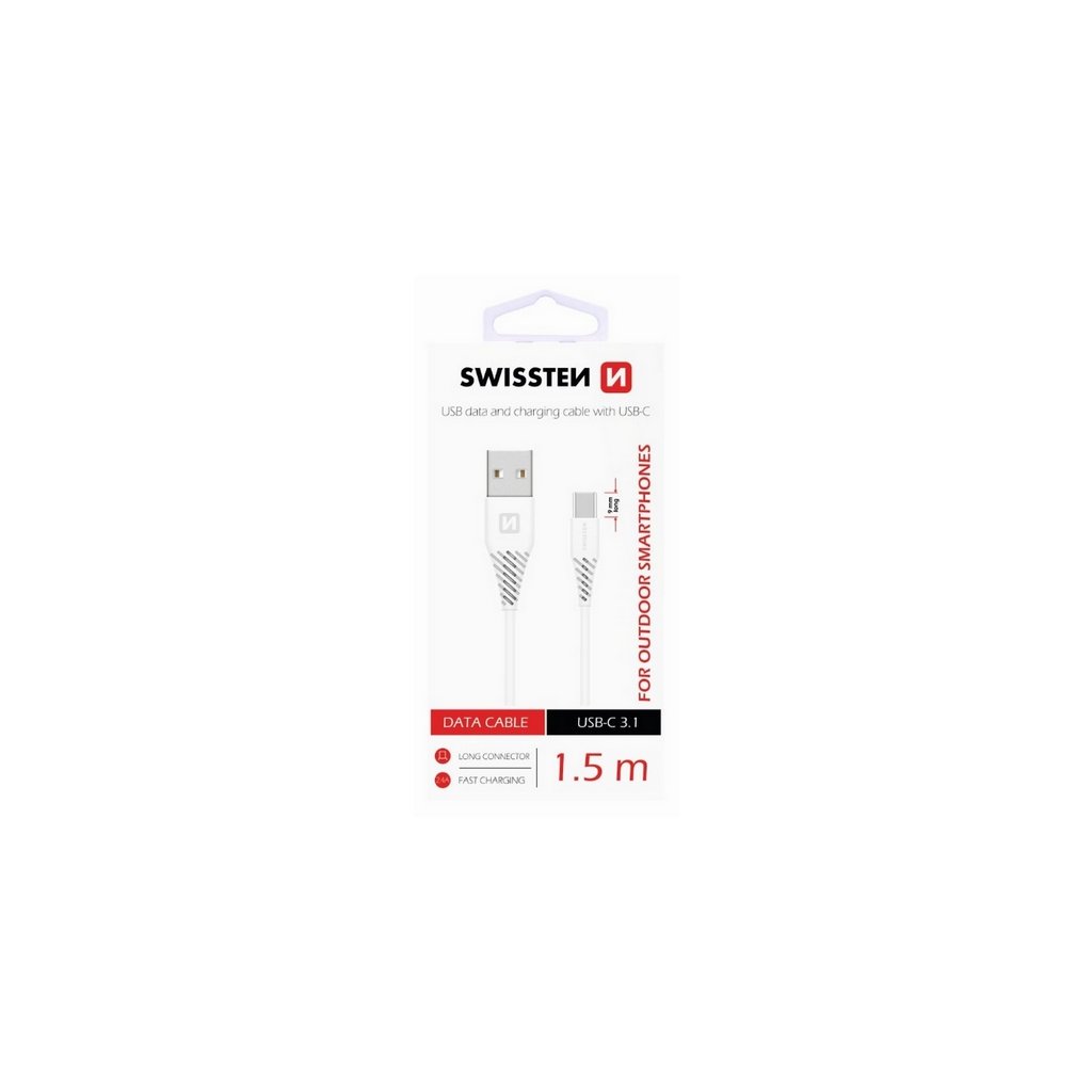 Dátový kábel Swissten pre outdoorové smartphony USB-C (Type-C) 1,5m biely