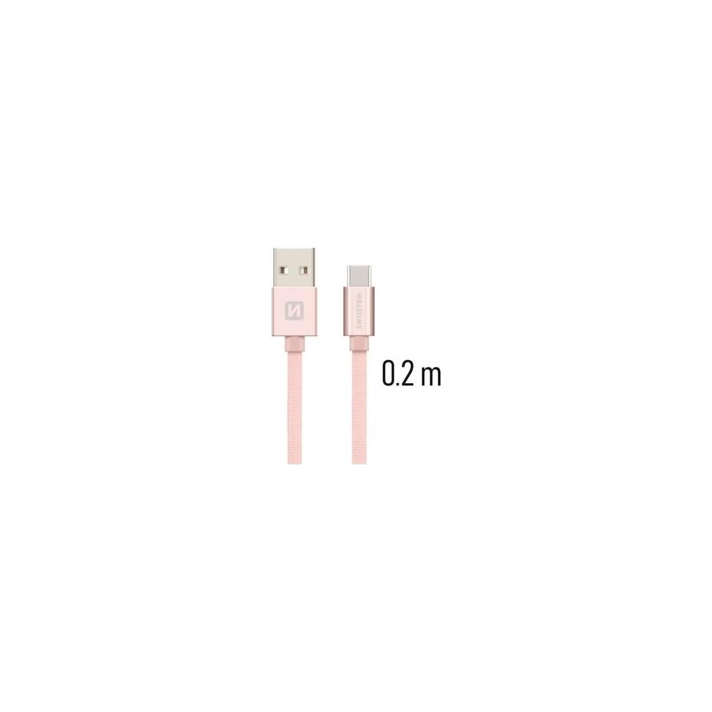 Dátový kábel Swissten USB-C (Type-C) 0,2m ružový