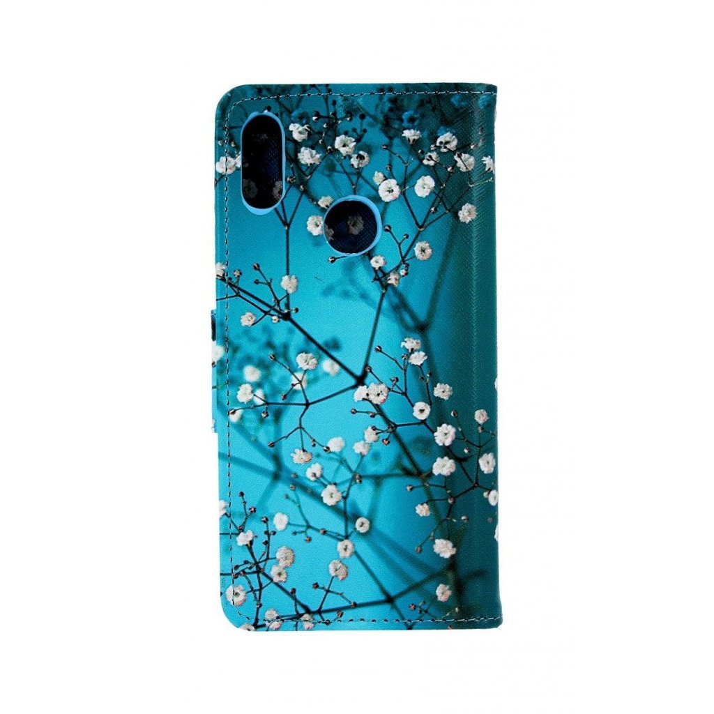 Obal na mobil Huawei Y6s Knížková Modrý s kvetmi puzdro