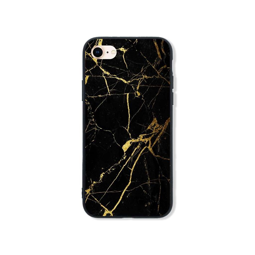 Zadný pevný kryt LUXURY na iPhone SE 2020 Marble čierno-zlatý