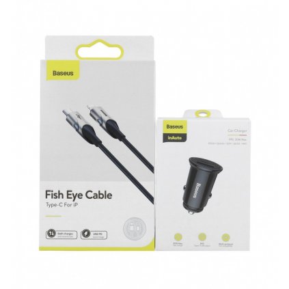 Rýchlonabíjačka do auta BaseuPPS 30W pre iPhone vrátane dátového kábla čierna