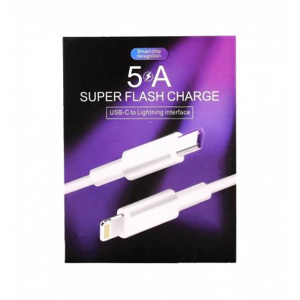 Dátový kábel Super Flash Charge USB-C - Lightning 1 m biely 5A