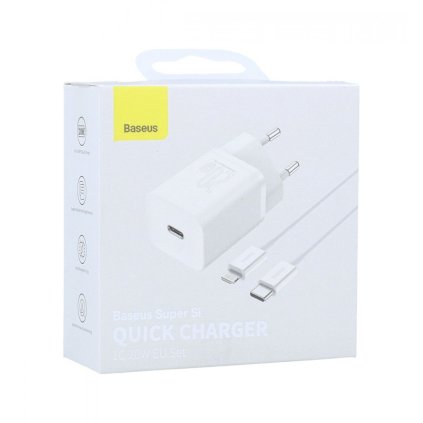 Rýchlonabíjačka Baseus Super Si 20W pre iPhony vrátane dátového kábla biela