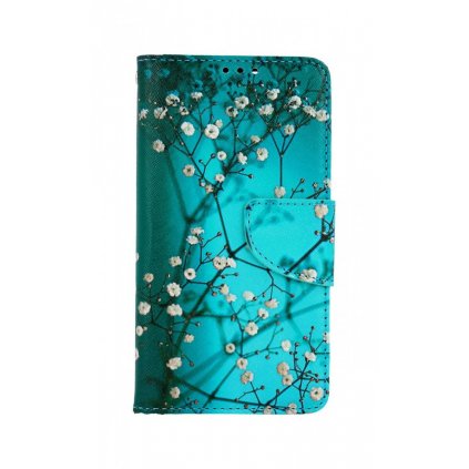 Flipové púzdro na iPhone 13 Pro Max Modré s kvetmi