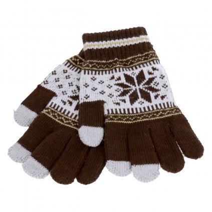 Dotykové rukavice pre mobilný telefón Snowflake hnedo-béžové veľ. M