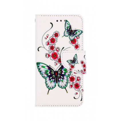 Flipové puzdro na iPhone SE 2022 Motýliky s kvetinou