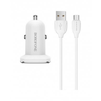 Rýchlonabíjačka do auta Borofone BZ12A 18W vrátane USB-C dátového kábla biela