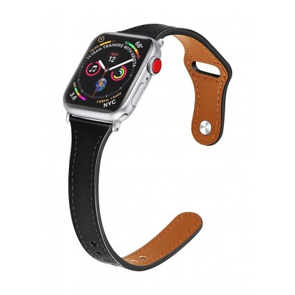 Kožený remienok Watchband W033 pre Apple Watch 3-4-5-6-7-SE 42-44-45 mm čierny