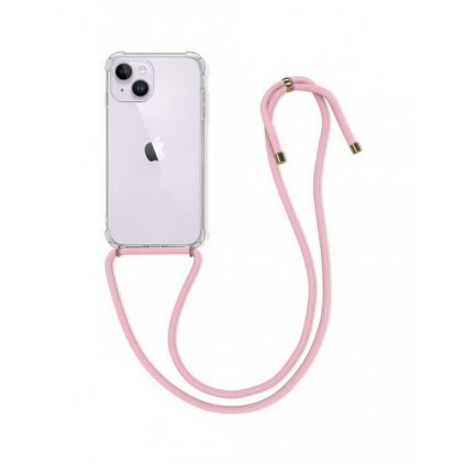 Zadný kryt na iPhone 14 Plus s ružovou šnúrkou priehľadný