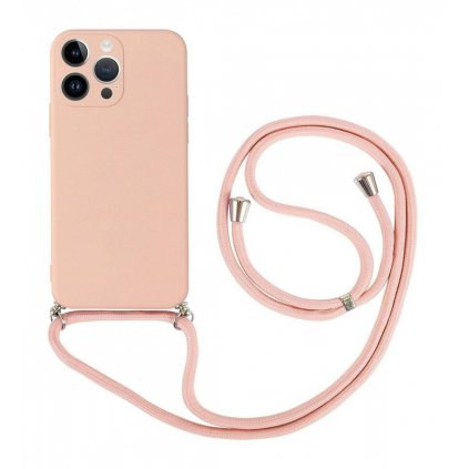 Zadný kryt na iPhone 14 Pro Max ružový so šnúrkou
