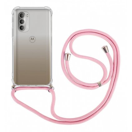 Zadný kryt na Motorola Moto G51 5G s ružovou šnúrkou priehľadný