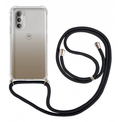 Zadný kryt na Motorola Moto G51 5G s čiernou šnúrkou priehľadný