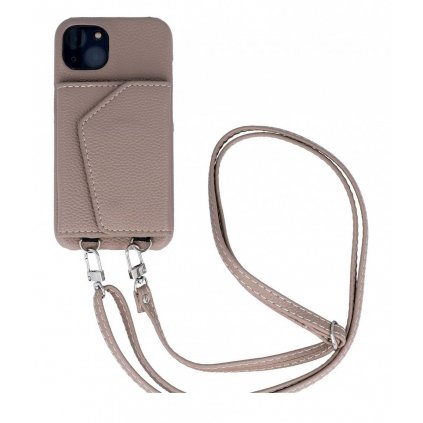 Zadný kryt Wallet Leather na iPhone 14 hnedý so šnúrkou