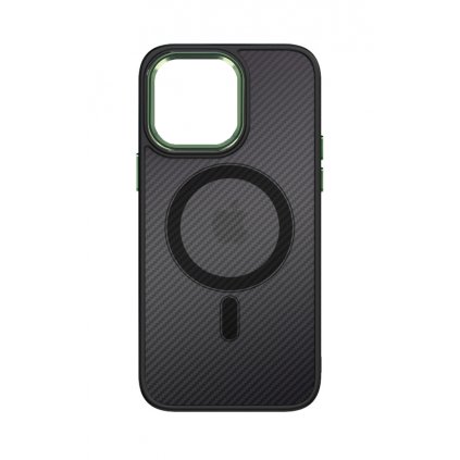 Zadný pevný kryt Magnetic Carbon na iPhone 12 tmavý so zeleným rámčekom