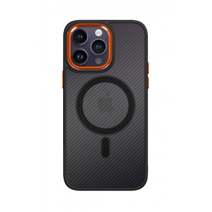 Zadný pevný kryt Magnetic Carbon na iPhone 13 Pro tmavý s oranžovým rámčekom